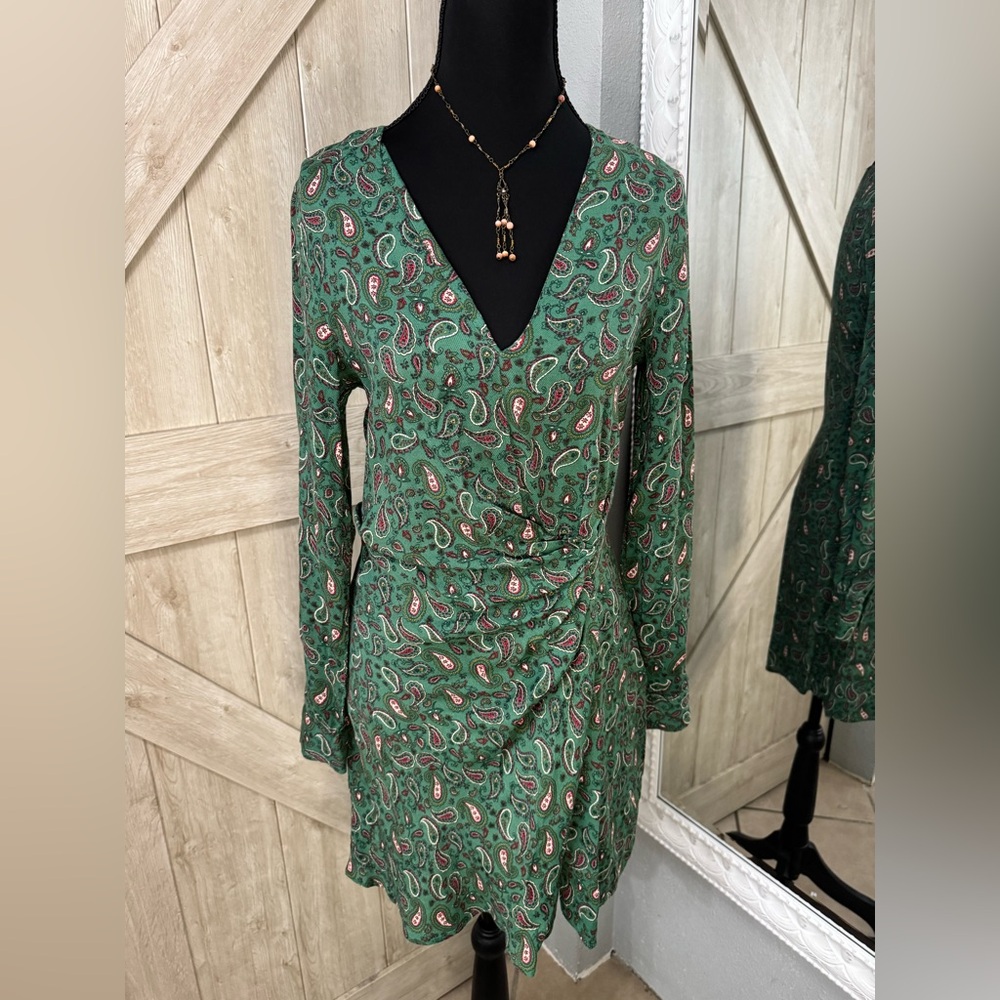 Mango Green Paisley Long Sleeve Dress